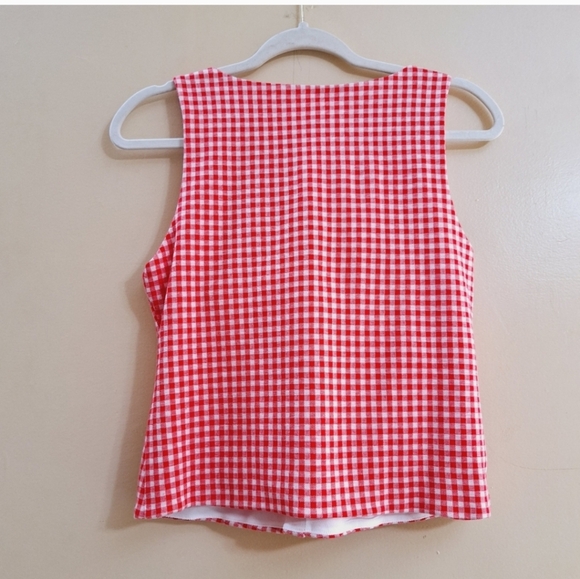 Anthropologie Red White Eva Franco Gingham Bow Sleeveless Top medium - Picture 10 of 12